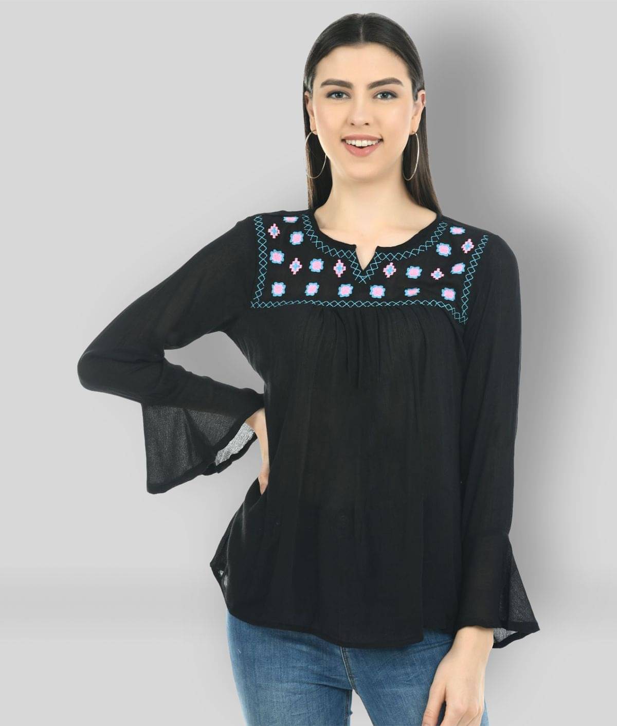     			SAAKAA Women's Rayon Regular Top ( Black )