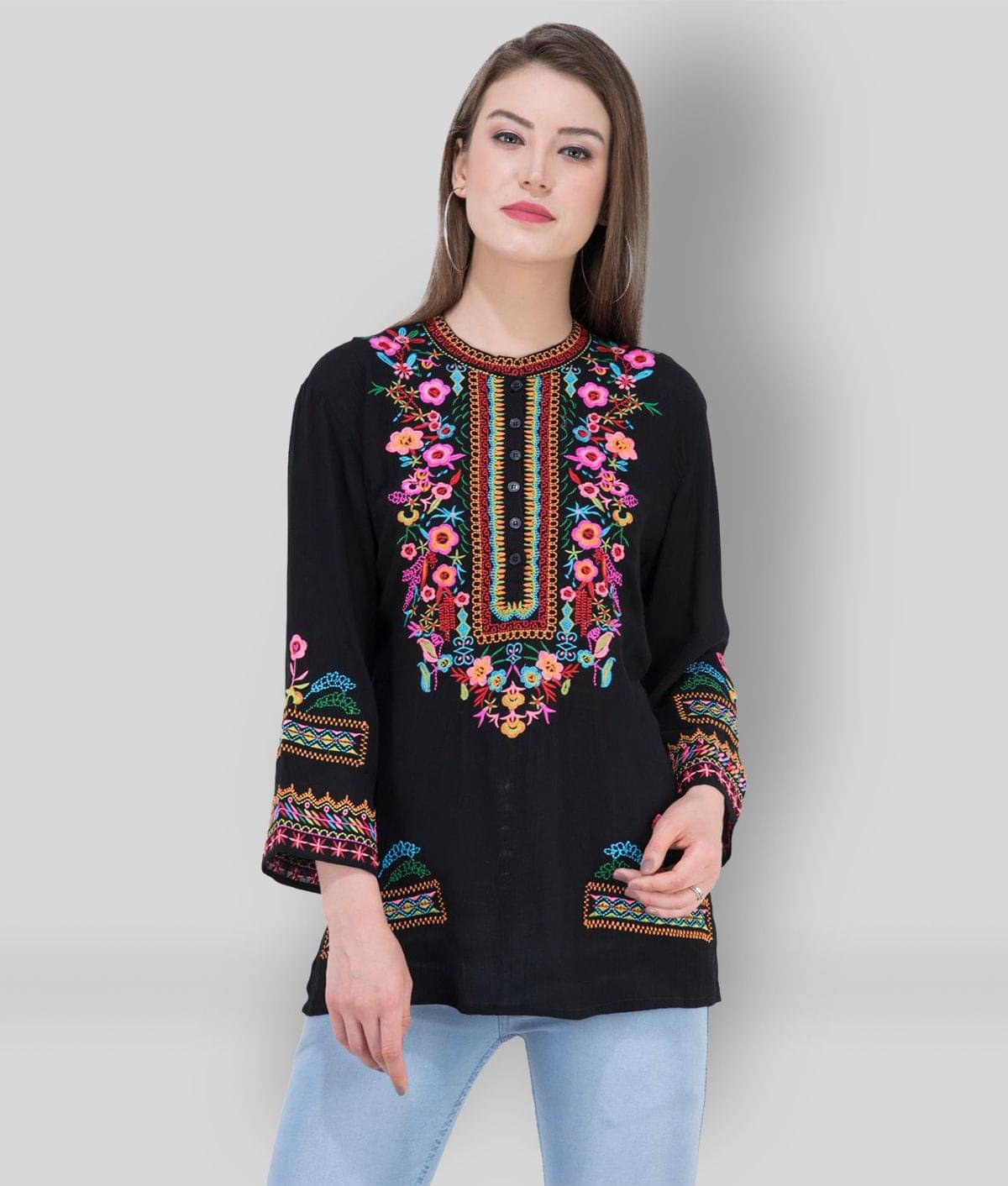     			SAAKAA Women's Rayon Regular Top ( Black )