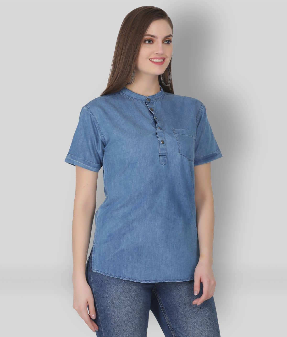 SAAKAA Women's Denim Regular Top ( Blue )