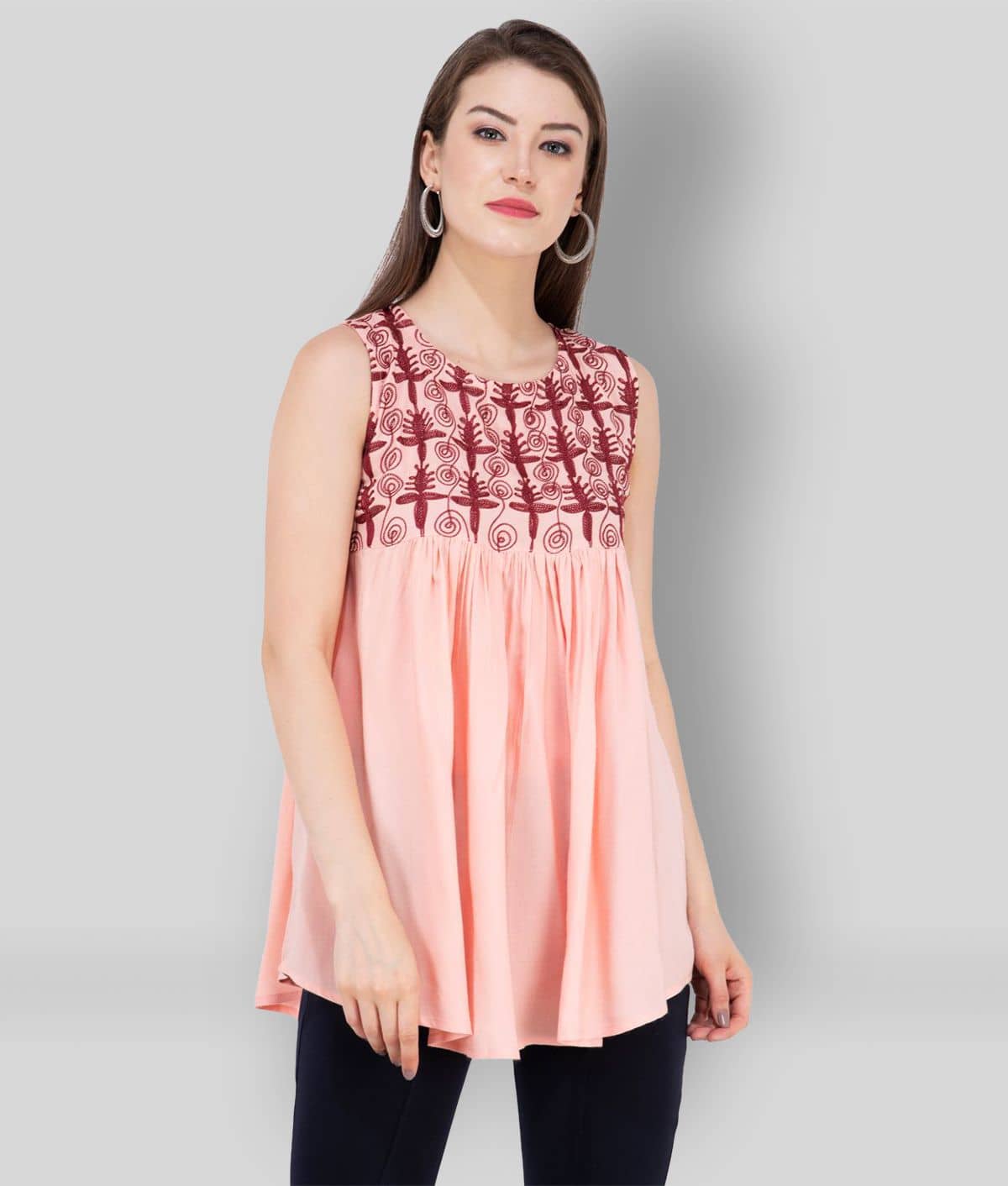 SAAKAA Women's Rayon A-Line Top ( Pink )