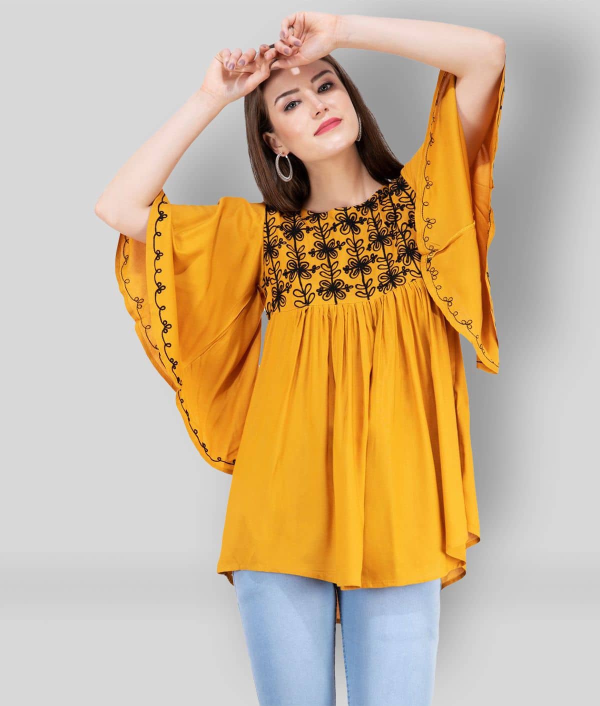 SAAKAA Women's Rayon Regular Top ( Tan )