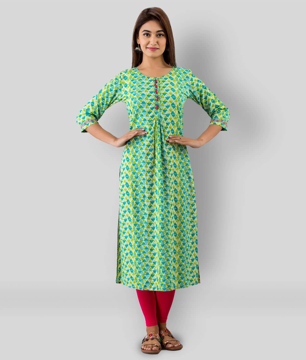 SVARCHI - Green Cotton Women's Straight Kurti ( Pack of 1 ) - Kurtis, Tunics | Buy online on ZillyBuy