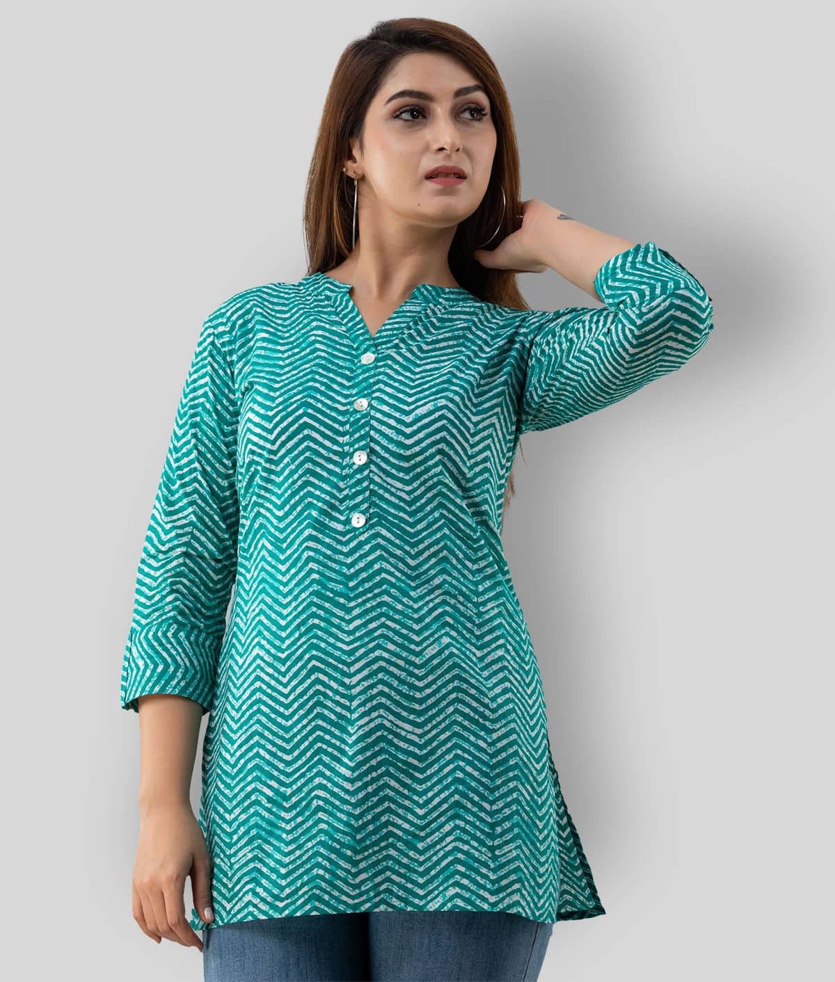 SVARCHI Women's Cotton Blend Tunic ( Turquoise )