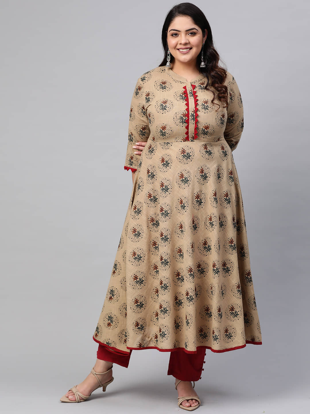 Yash Gallery Pack of 1 Cotton Blend Printed Flared Women's Kurti - ( Beige ) - Kurtis, Tunics | Buy online on ZillyBuy