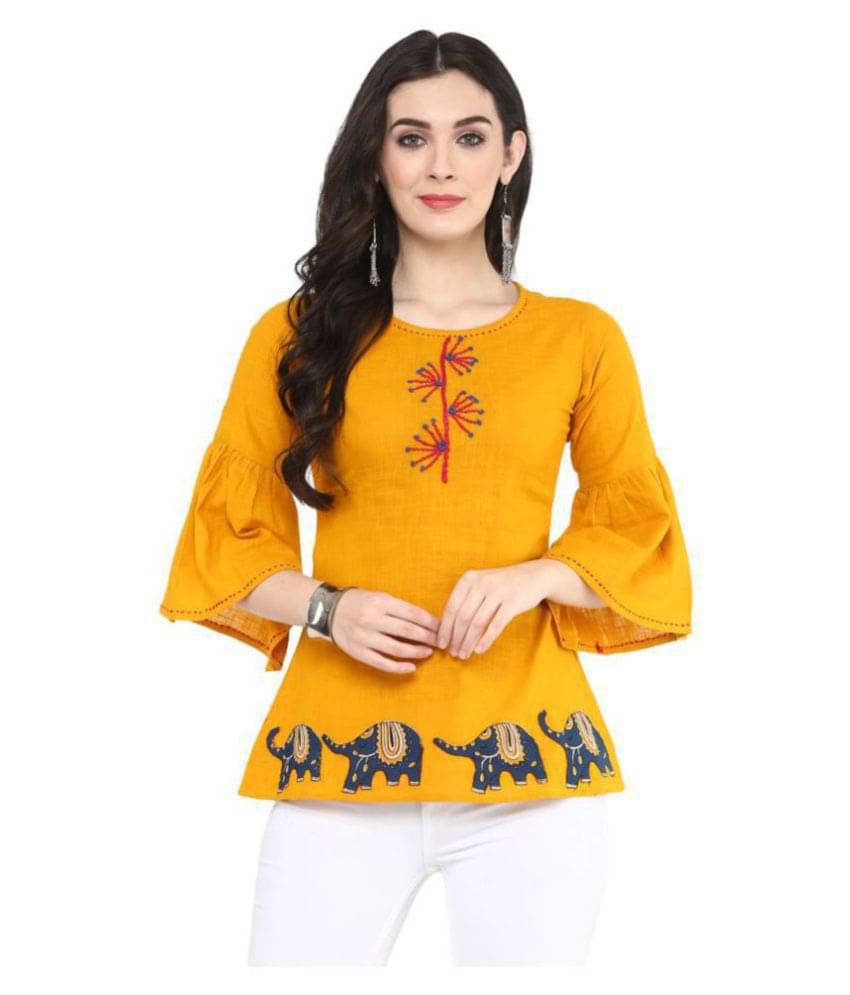Yash Gallery Yellow Cotton Women's A-Line Top ( Pack of 1 ) Yash Gallery Yellow Cotton Women's A-Line Top ( Pack of 1 )