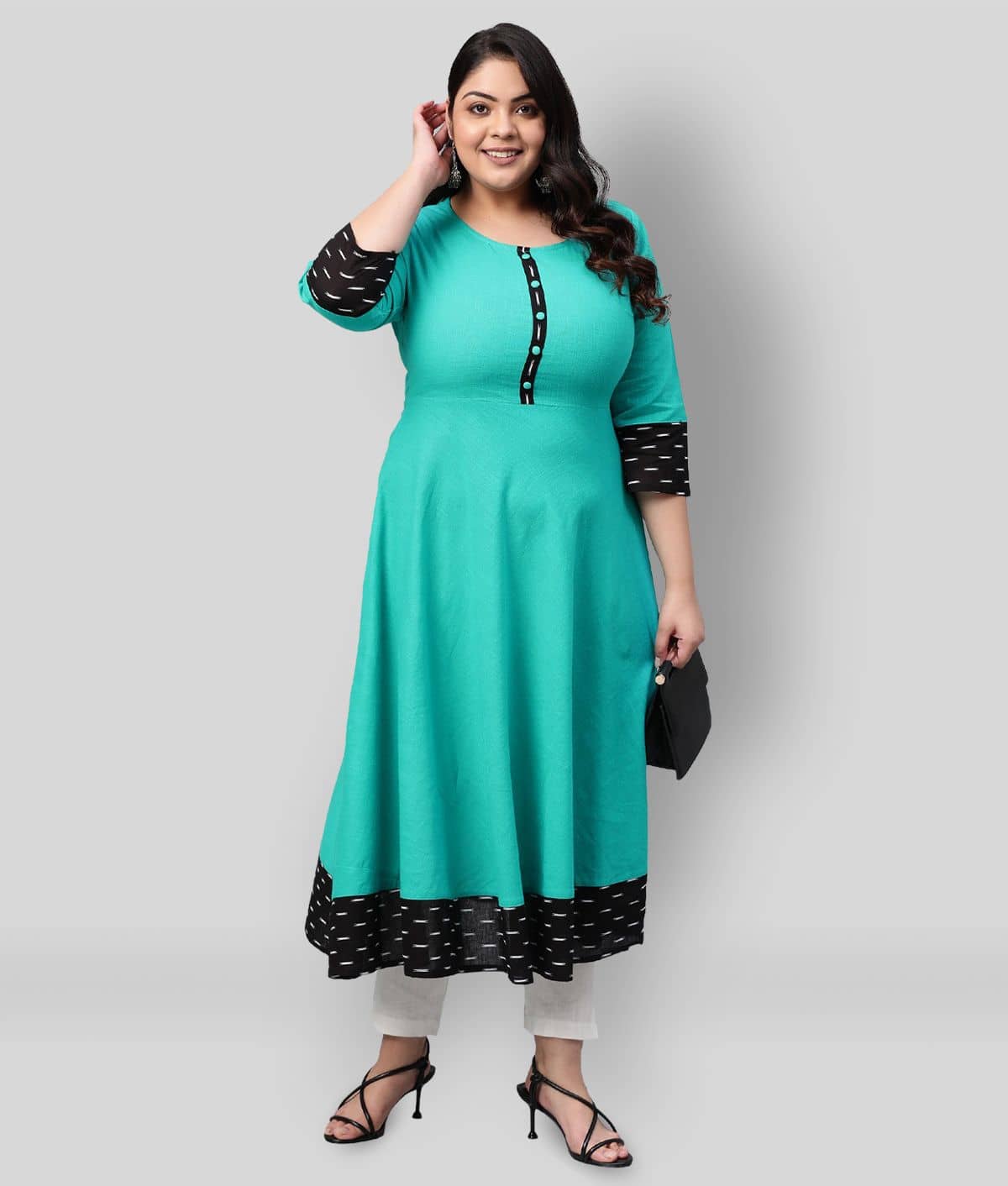 Estela - Green Cotton Women's Flared Kurti ( Pack of 1 ) - Kurtis, Tunics | Buy online on ZillyBuy