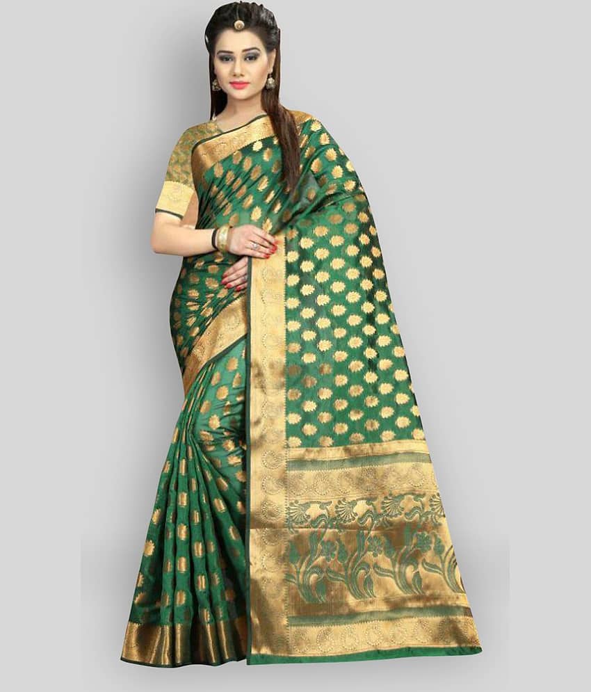 Gazal Fashions Banarasi Silk Printed Saree With Unstitched Blouse Piece ( Green ) - Sarees | Buy online on ZillyBuy