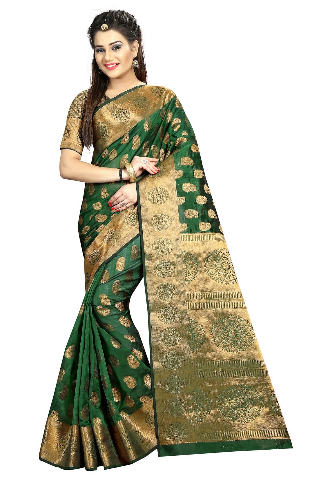 Gazal Fashions Banarasi Silk Printed Saree With Unstitched Blouse Piece ( Multicolor ) - Sarees | Buy online on ZillyBuy