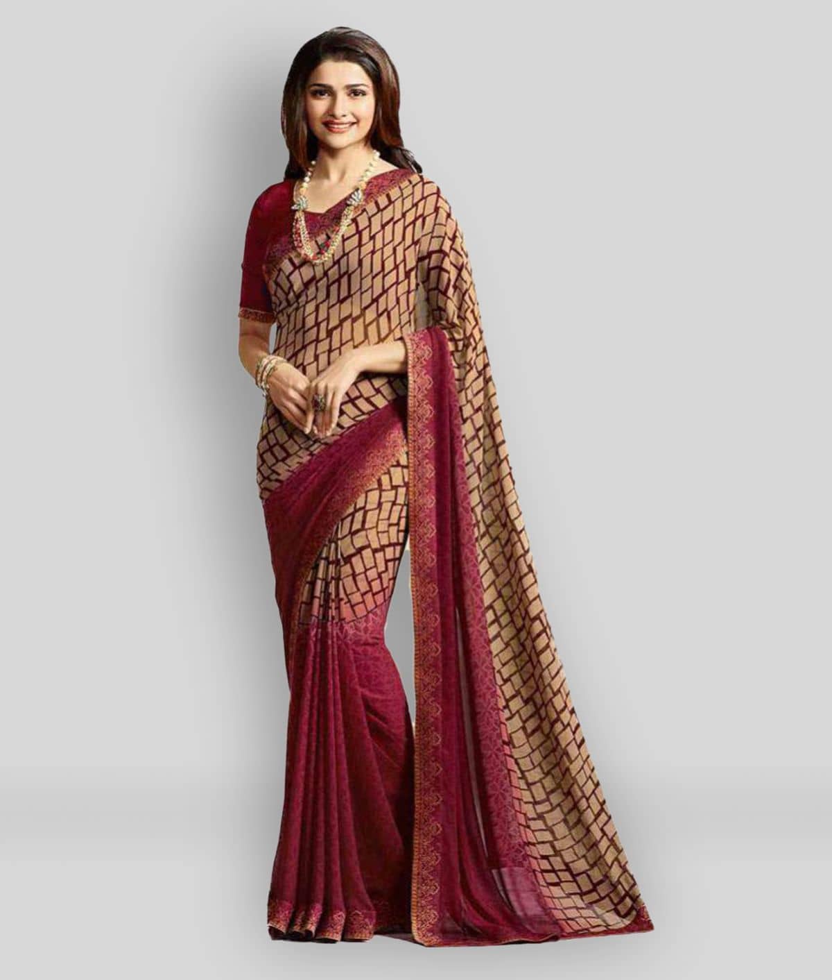 Gazal Fashions Georgette Printed Saree With Unstitched Blouse Piece ( Multicolor ) - Sarees | Buy online on ZillyBuy