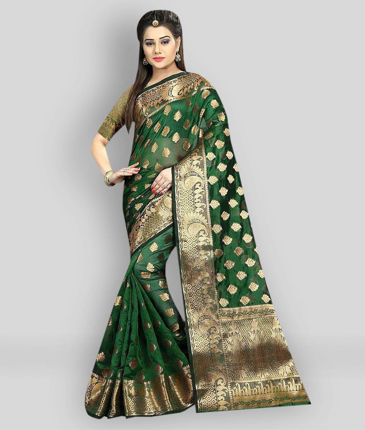     			Gazal Fashions Silk Printed Saree With Unstitched Blouse Piece ( Multicolor )