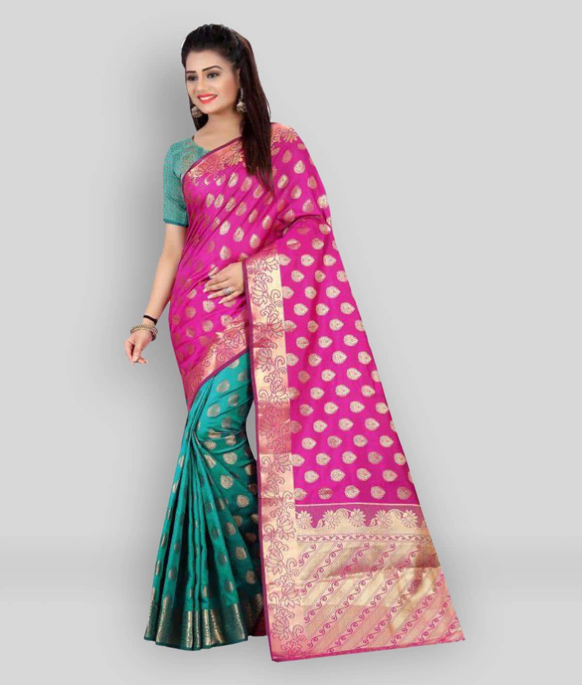Gazal Fashions Silk Printed Saree With Unstitched Blouse Piece ( Multicolor ) - Sarees | Buy online on ZillyBuy