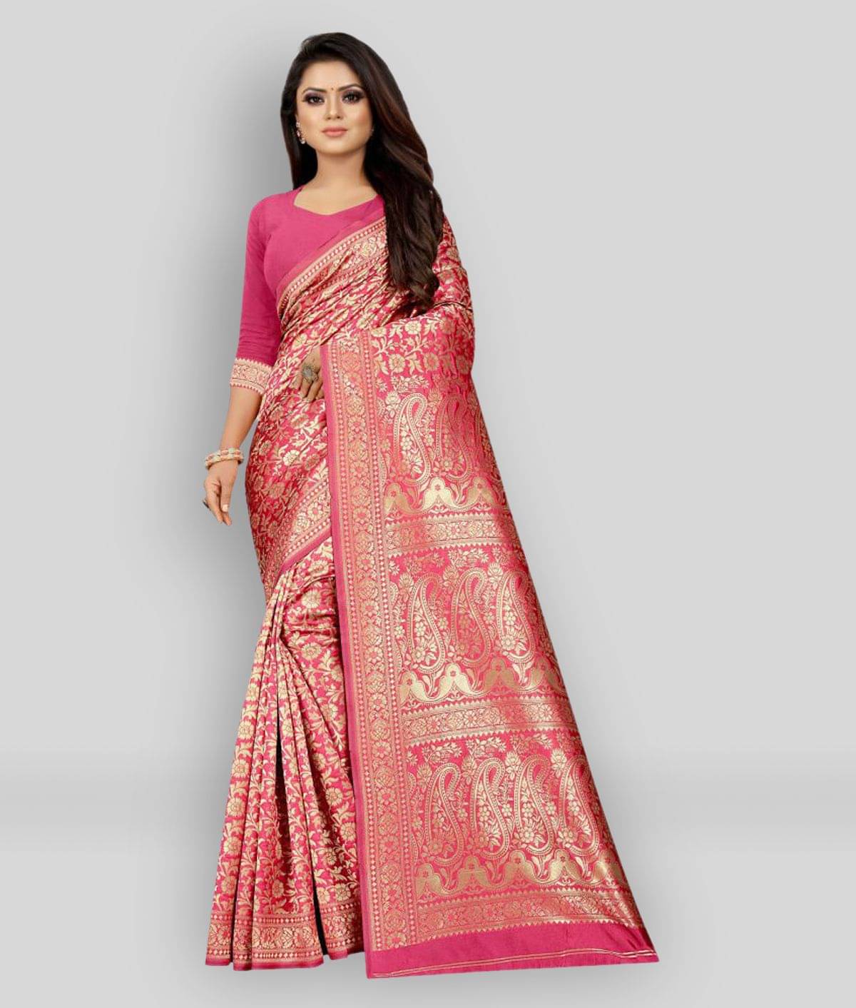Gazal Fashions Silk Printed Saree With Unstitched Blouse Piece ( Pink )     			Gazal Fashions Silk Printed Saree With Unstitched Blouse Piece ( Pink )