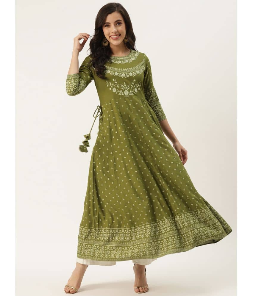 Kbz - Green Rayon Women's Flared Kurti ( Pack of 1 ) - Kurtis, Tunics | Buy online on ZillyBuy