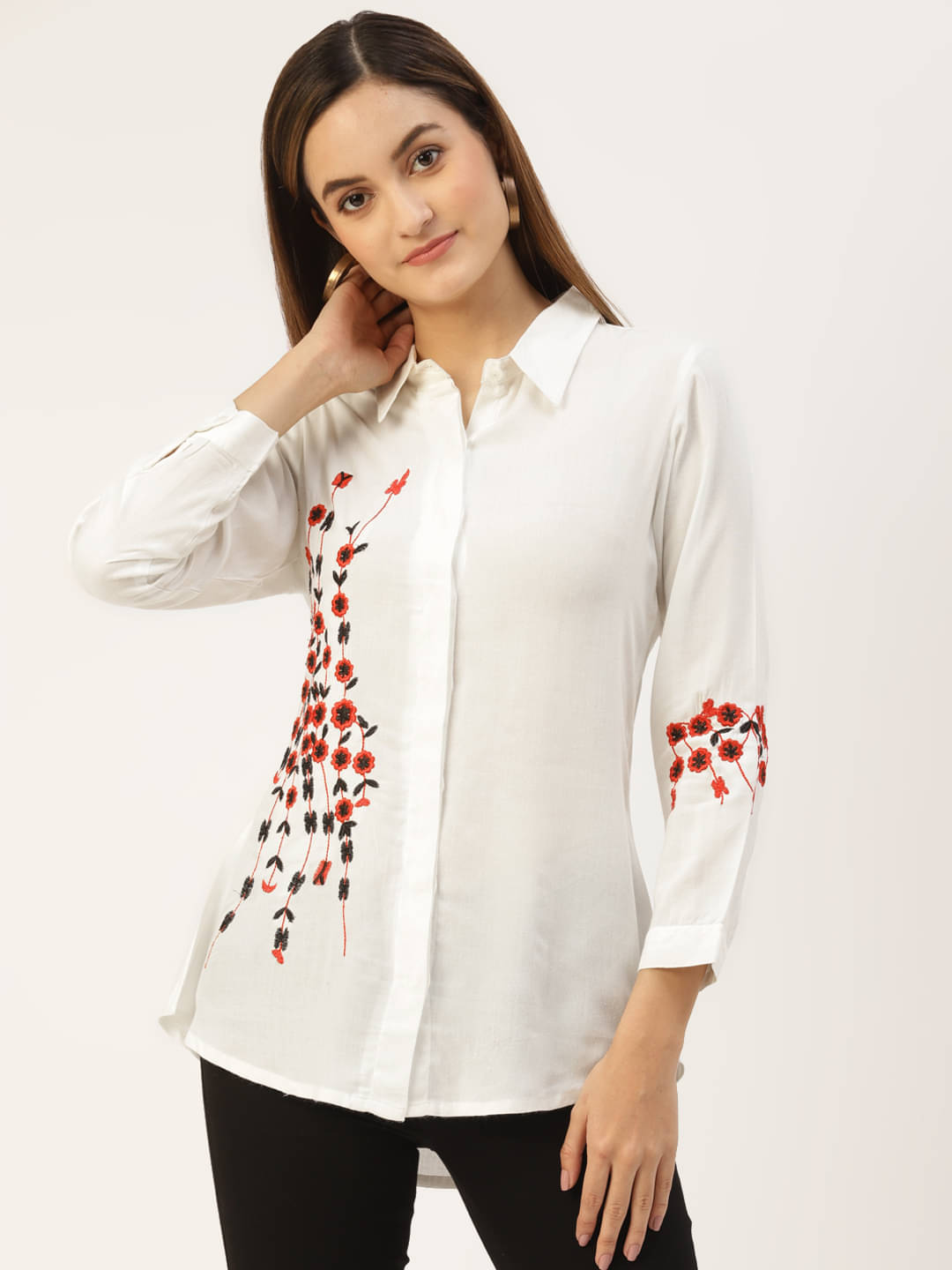 Kbz Women Printed Rayon Shirt ( White ) Kbz Women Printed Rayon Shirt ( White )