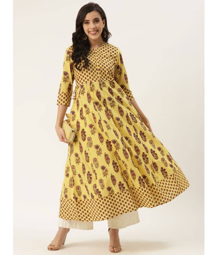 Kbz - Yellow Cotton Blend Women's Flared Kurti ( Pack of 1 )     			Kbz - Yellow Cotton Blend Women's Flared Kurti ( Pack of 1 )