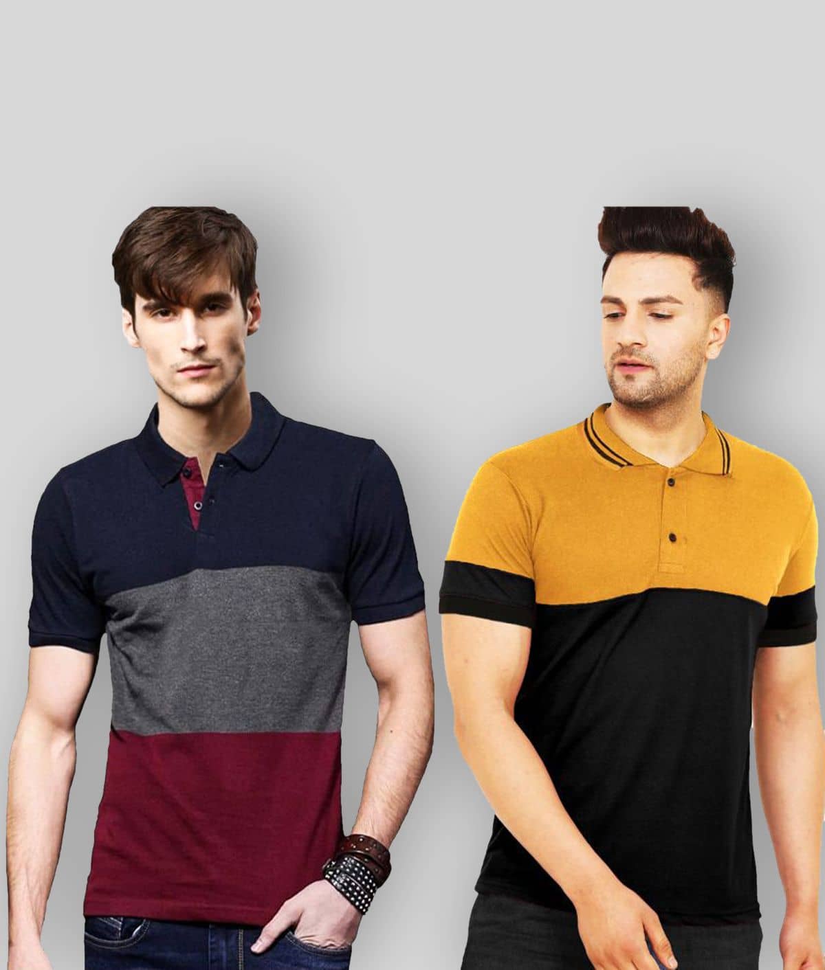 Leotude Pack of 2 Cotton Blend Regular Fit Colorblock Half Sleeves Men's Polo T Shirt ( Multi )