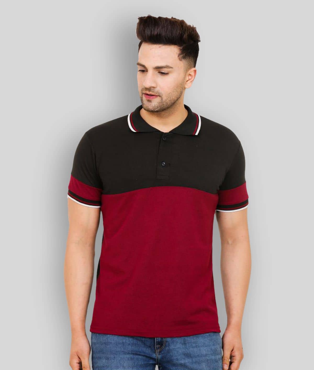 Leotude Pack of 1 Cotton Blend Regular Fit Colorblock Half Sleeves Men's Polo T Shirt ( Multicolor )