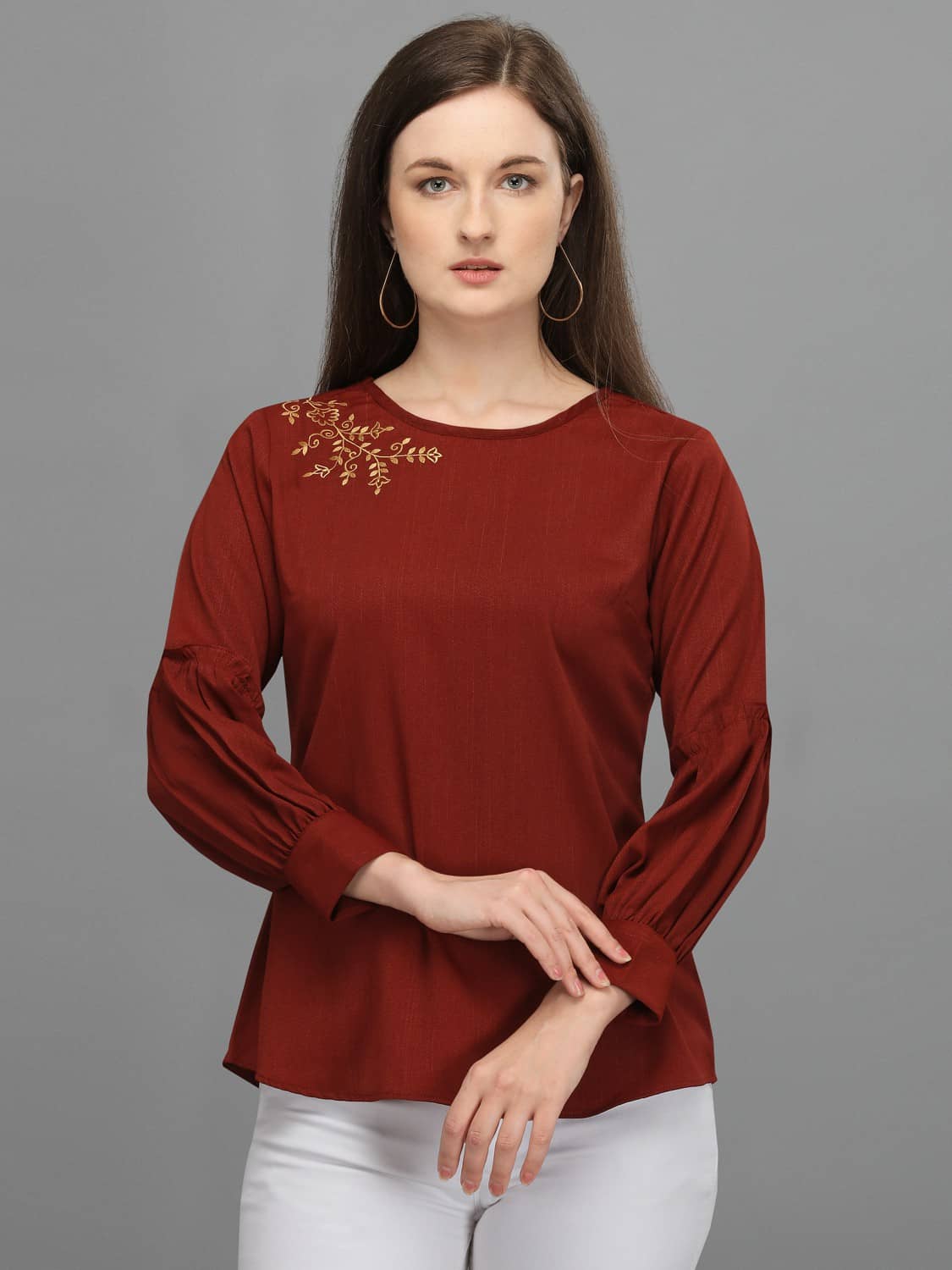 Prettify Women's Polyester Regular Top ( Maroon )