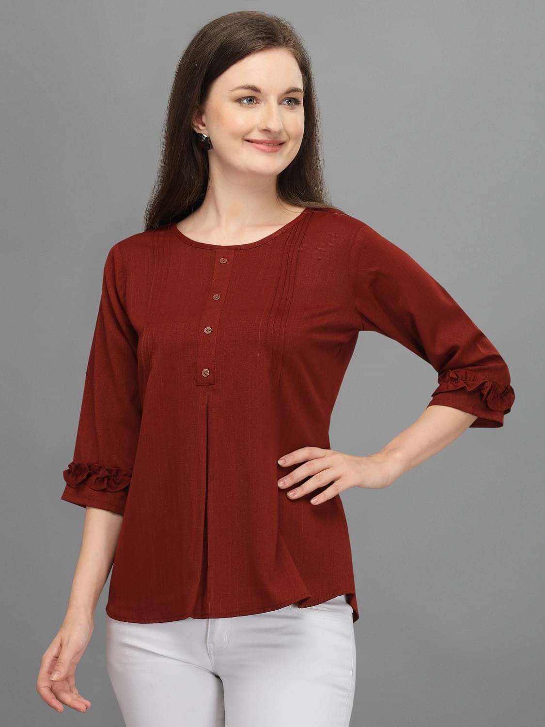 Prettify Women's Polyester Regular Top ( Maroon ) Prettify Women's Polyester Regular Top ( Maroon )