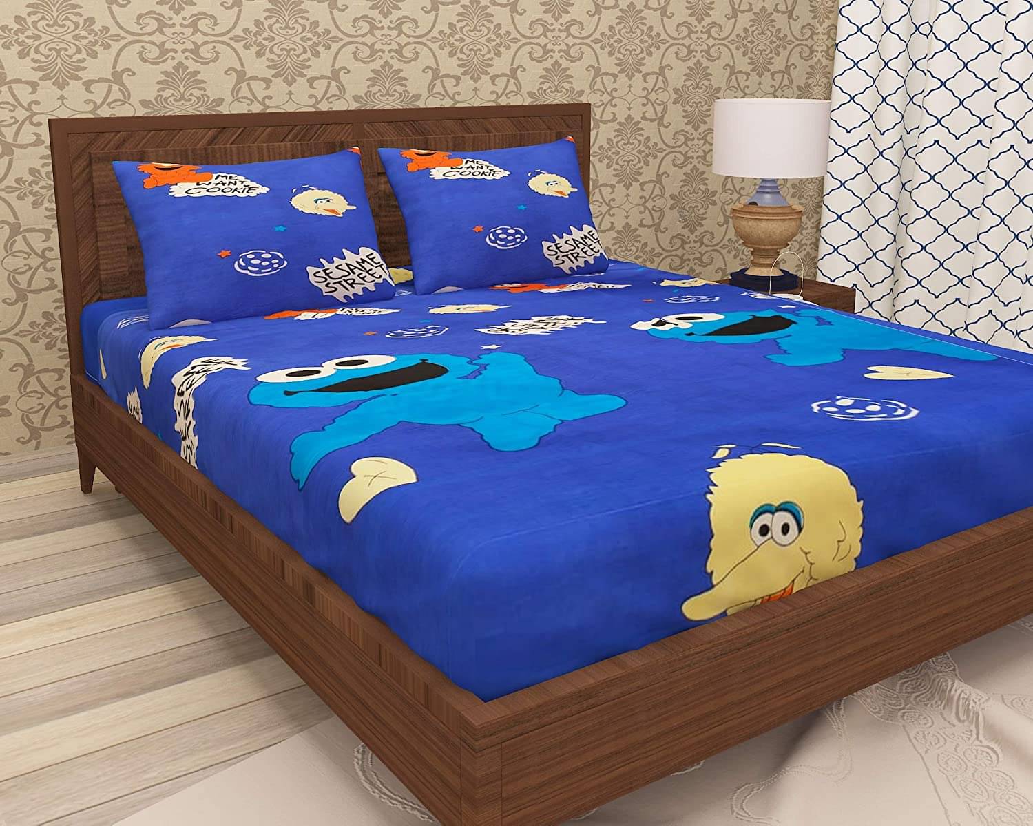     			Sky Tex Cotton Animal Fitted 1 Bedsheet with 2 Pillow Covers ( King Size ) - Blue