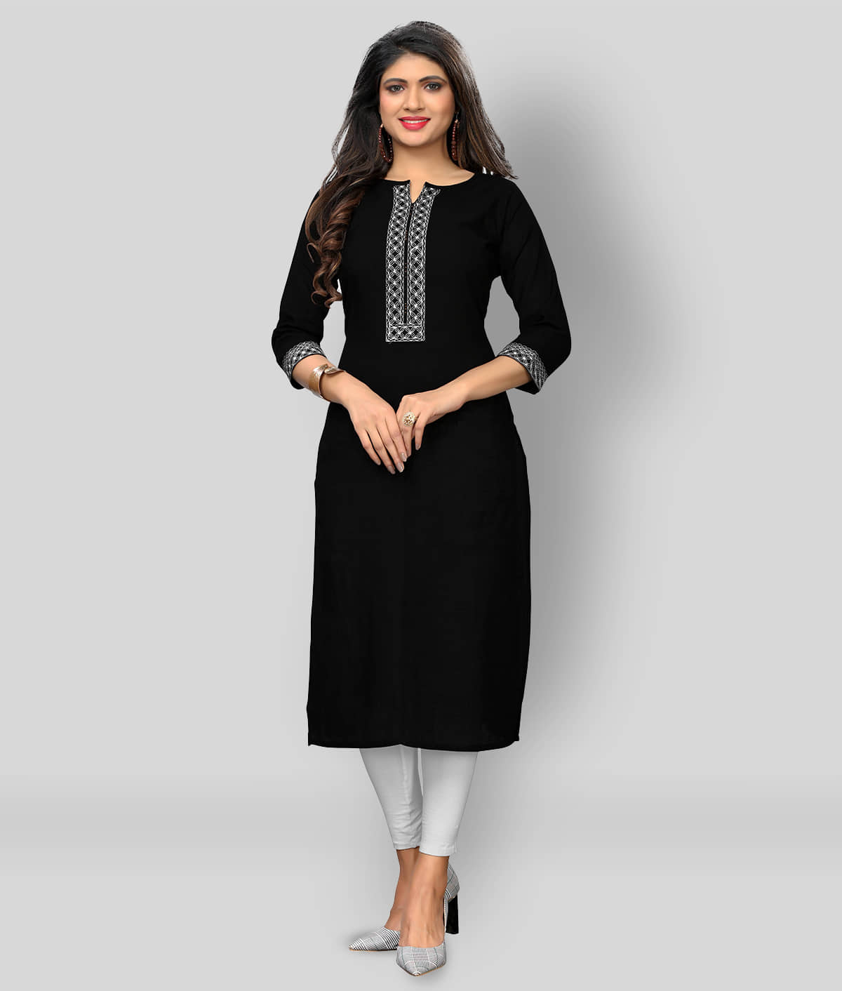 Vbuyz - Black Cotton Women's Straight Kurti ( Pack of 1 ) - Kurtis, Tunics | Buy online on ZillyBuy