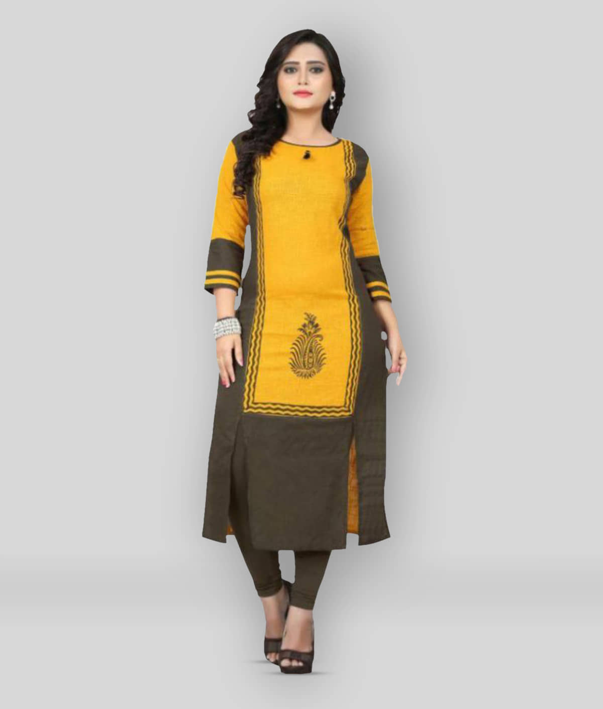 Vbuyz - Yellow Cotton Women's Front Slit Kurti ( Pack of 1 ) - Kurtis, Tunics | Buy online on ZillyBuy