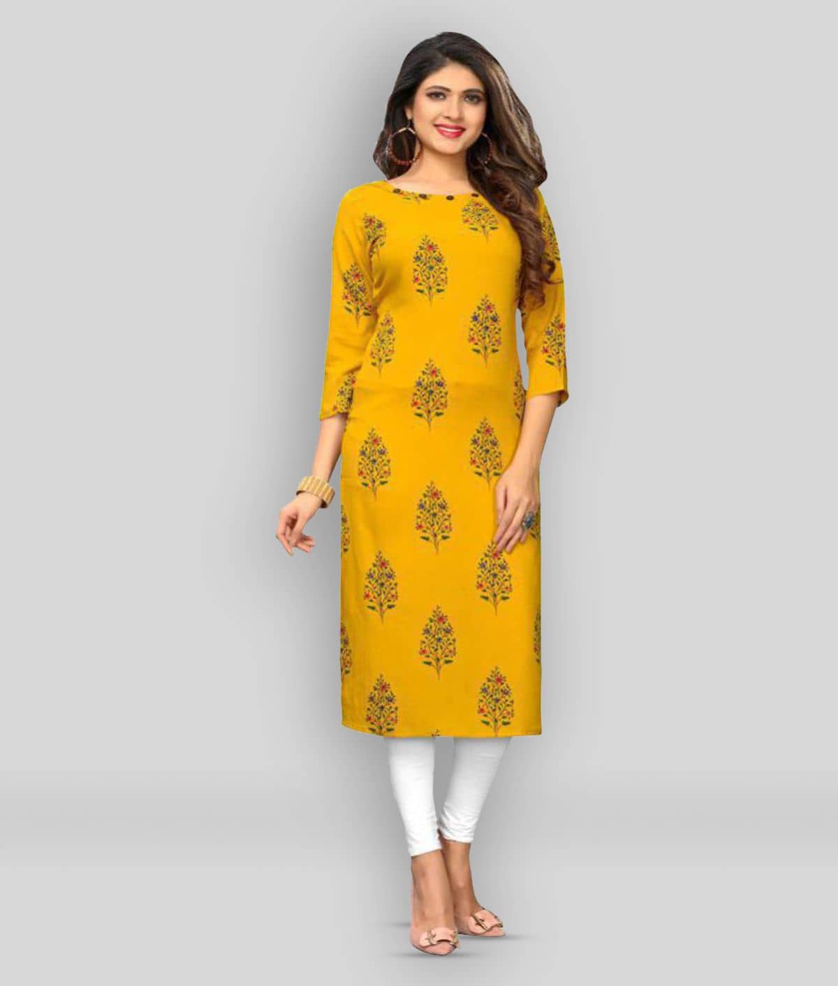 Vbuyz - Yellow Rayon Women's Straight Kurti ( Pack of 1 ) - Kurtis, Tunics | Buy online on ZillyBuy