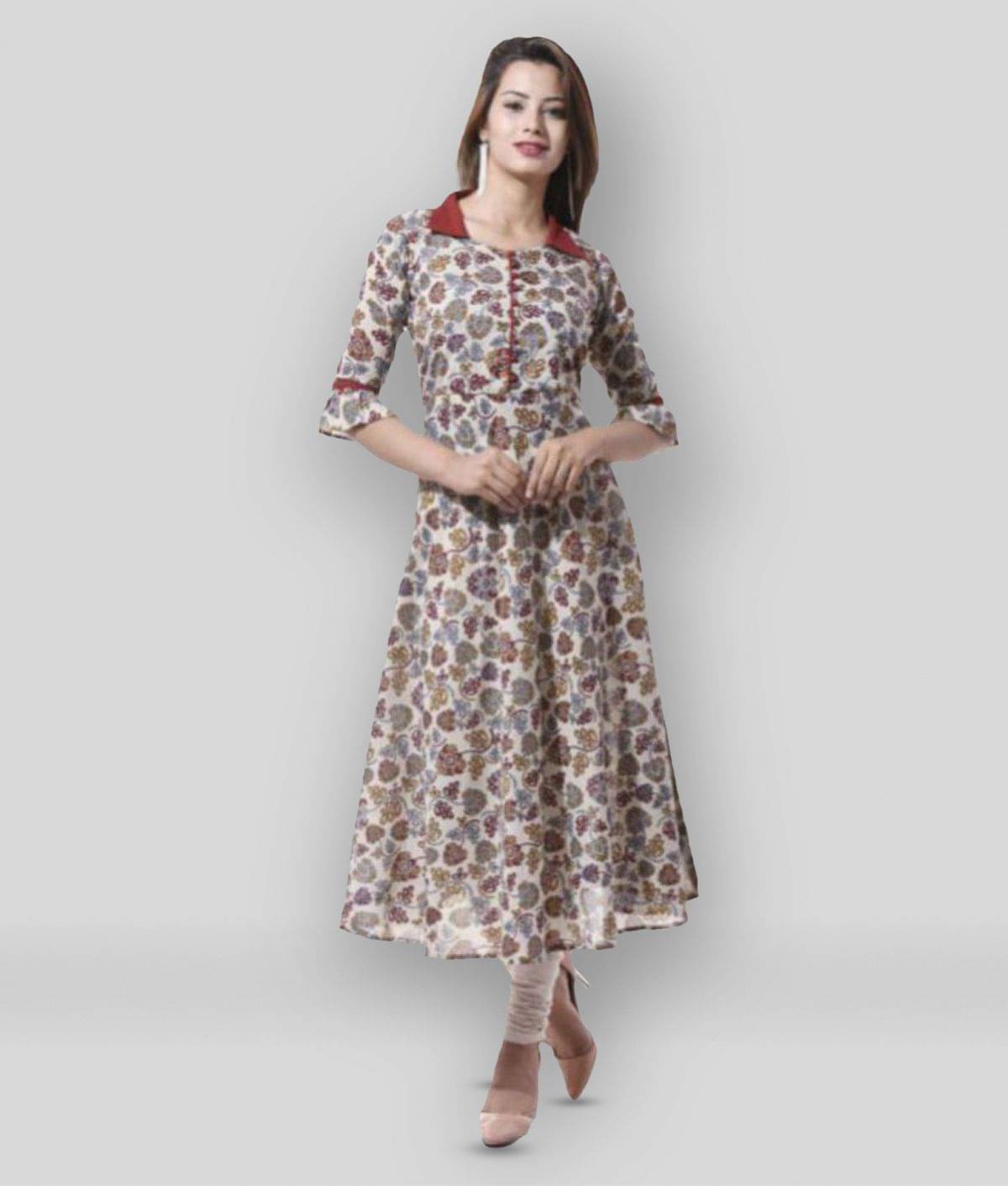 Yash Gallery Pack of 1 Cotton Printed Flared Women's Kurti - ( Multicolor ) Yash Gallery Pack of 1 Cotton Printed Flared Women's Kurti - ( Multicolor )