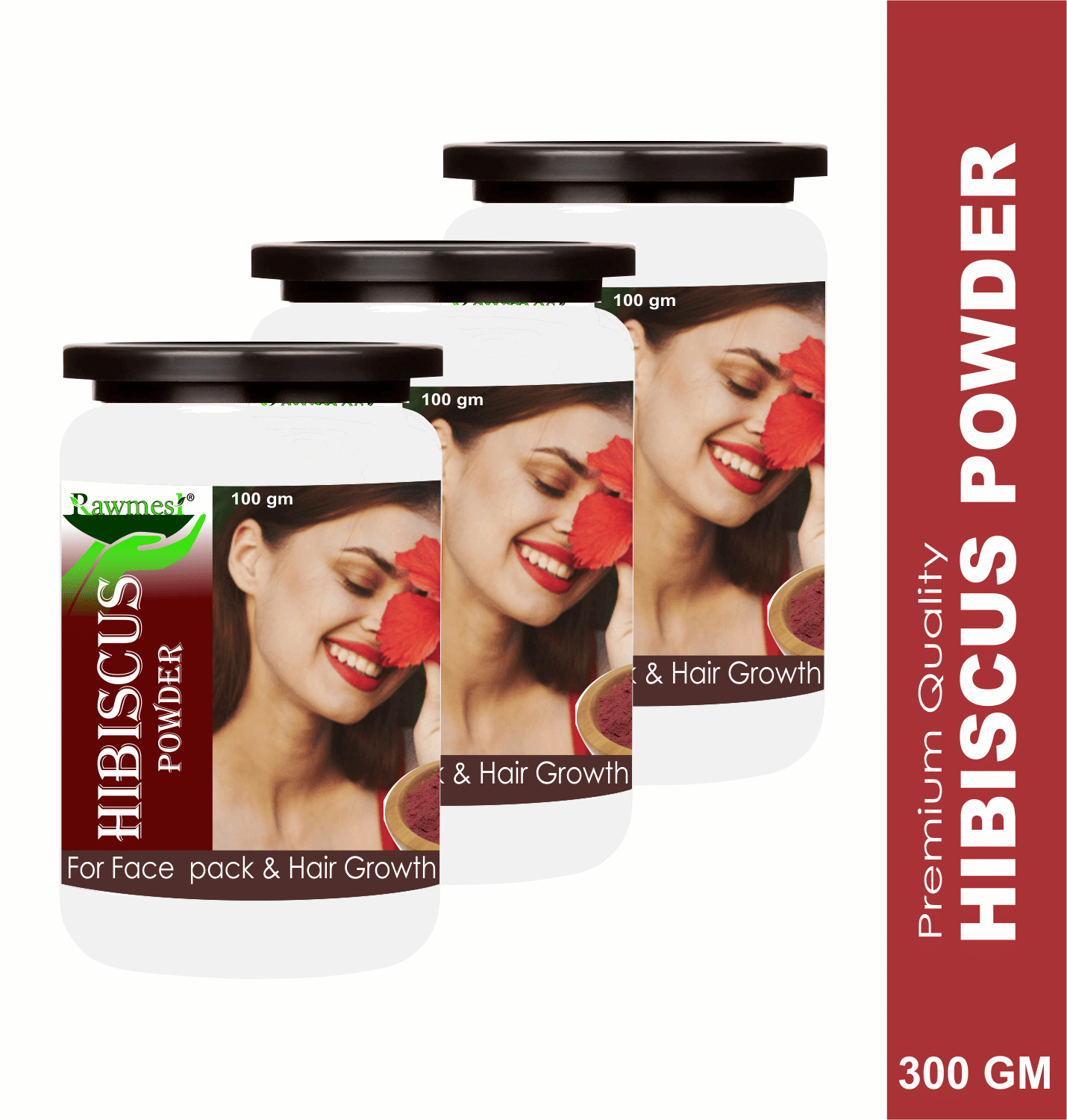Rawmest Hibiscus For Hair Growth & Face Pack Powder 300 Gm Pack of 3