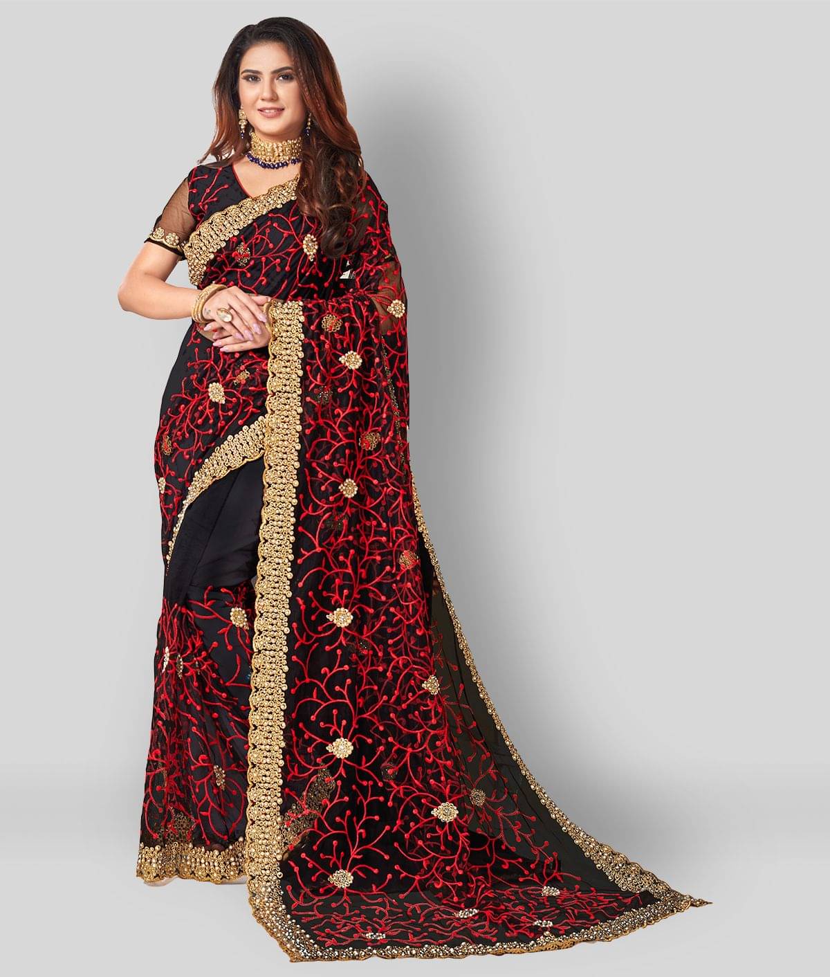 Darshita International Net Self Design Saree With Unstitched Blouse Piece ( Multicolor ) Darshita International Net Self Design Saree With Unstitched Blouse Piece ( Multicolor )