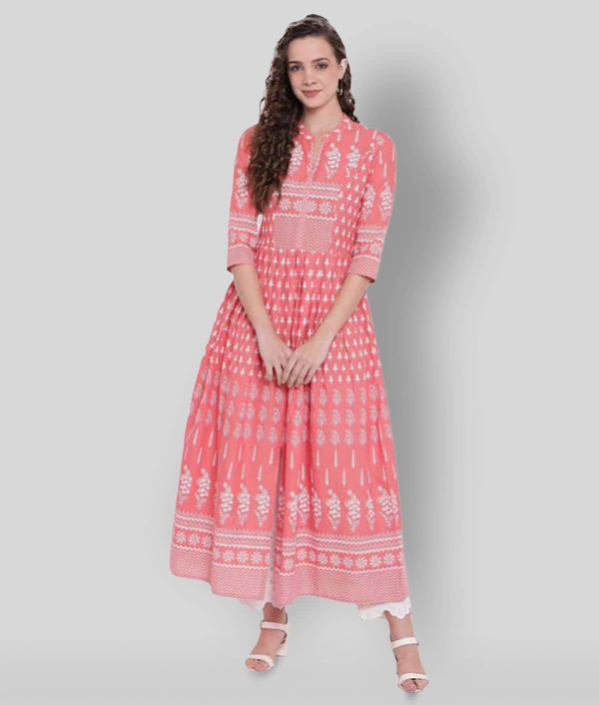 Divena - Pink Cotton Women's Flared Kurti ( Pack of 1 ) - Kurtis, Tunics | Buy online on ZillyBuy