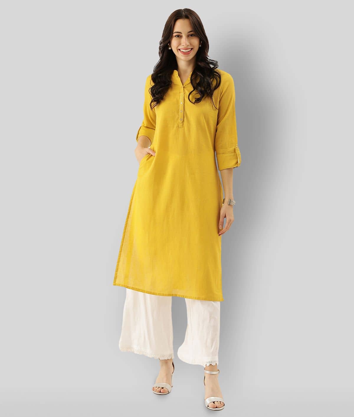 Divena - Yellow Cotton Women's Straight Kurti ( Pack of 1 ) - Kurtis, Tunics | Buy online on ZillyBuy
