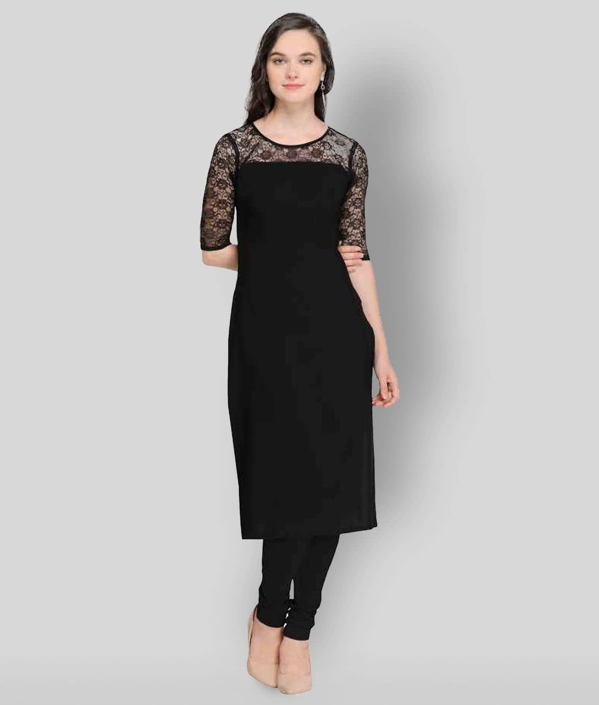 Dream Beauty Fashion - Black Crepe Women's Straight Kurti ( Pack of 1 ) - Kurtis, Tunics | Buy online on ZillyBuy