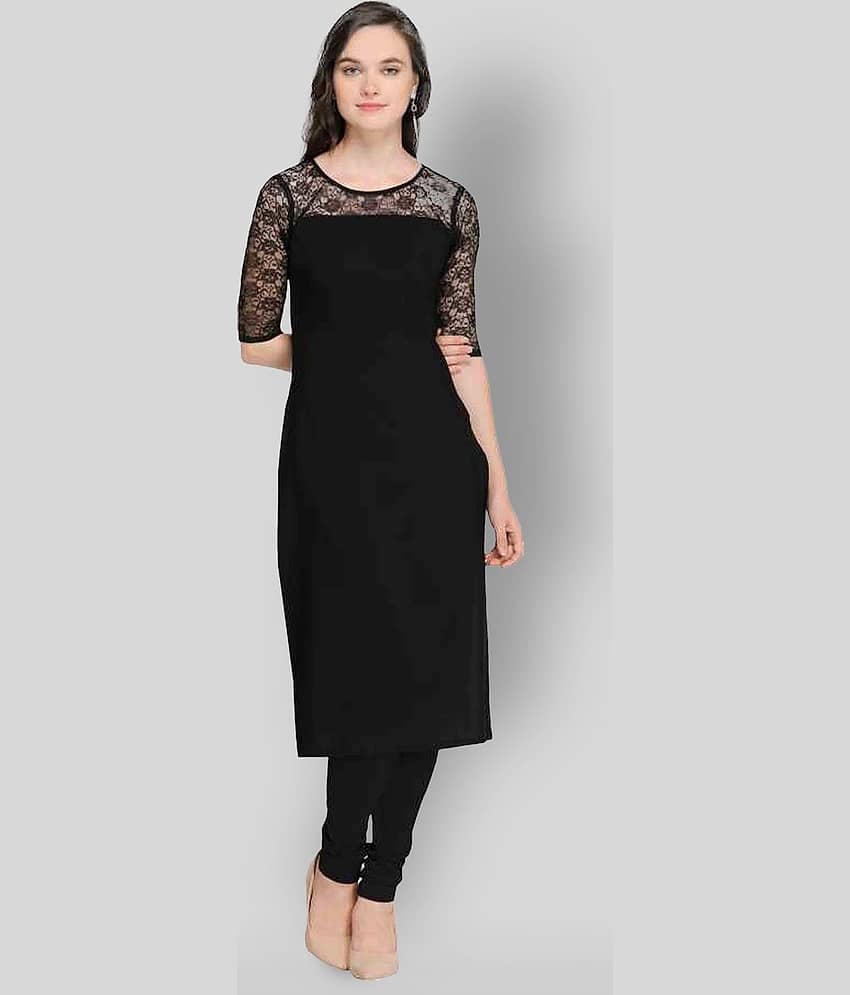 Dream Beauty Fashion - Black Crepe Women's Straight Kurti ( Pack of 1 ) - Kurtis, Tunics | Buy online on ZillyBuy