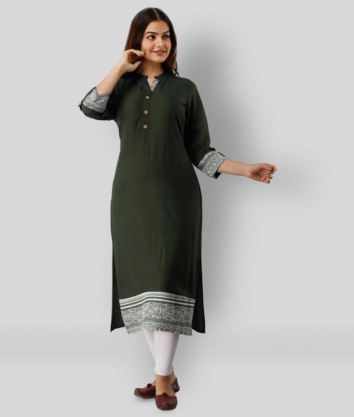 Frionkandy - Green Rayon Women's Straight Kurti ( Pack of 1 ) - Kurtis, Tunics | Buy online on ZillyBuy
