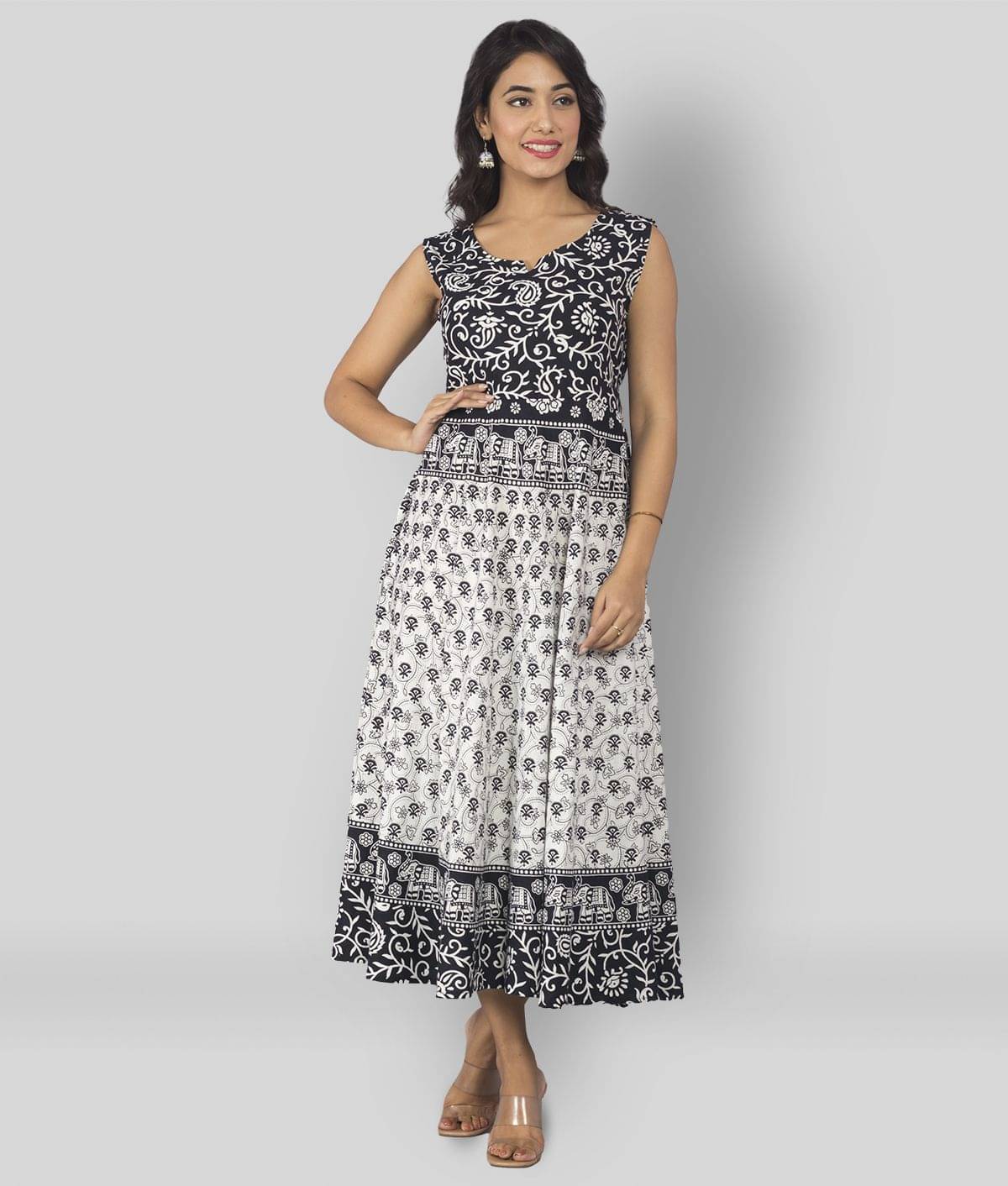     			Frionkandy Women Cotton Ethnic Dress ( Black )