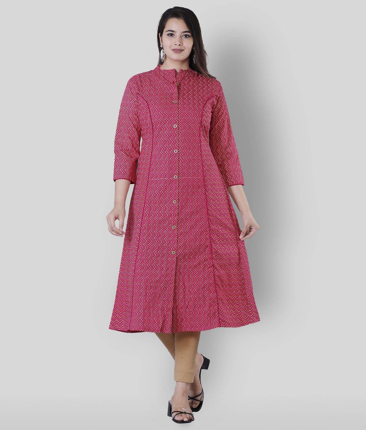 Glorious - Pink Cotton Women's Front Slit Kurti ( Pack of 1 )     			Glorious - Pink Cotton Women's Front Slit Kurti ( Pack of 1 )