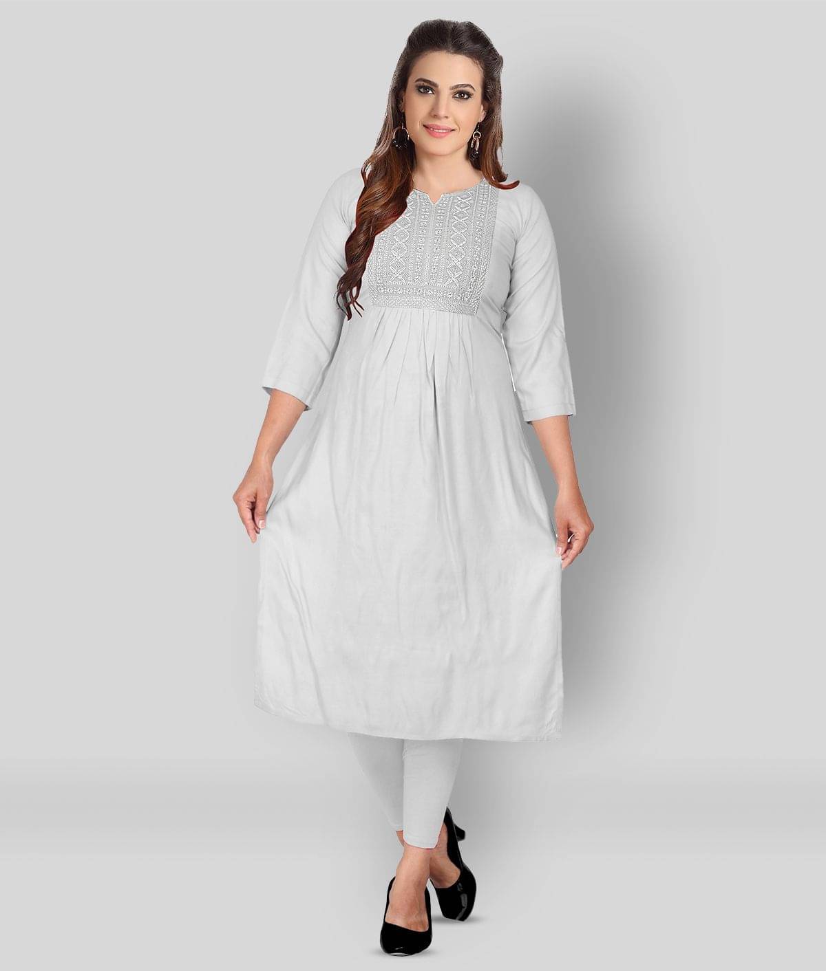     			HAYA - Grey Rayon Women's Straight Kurti ( Pack of 1 )