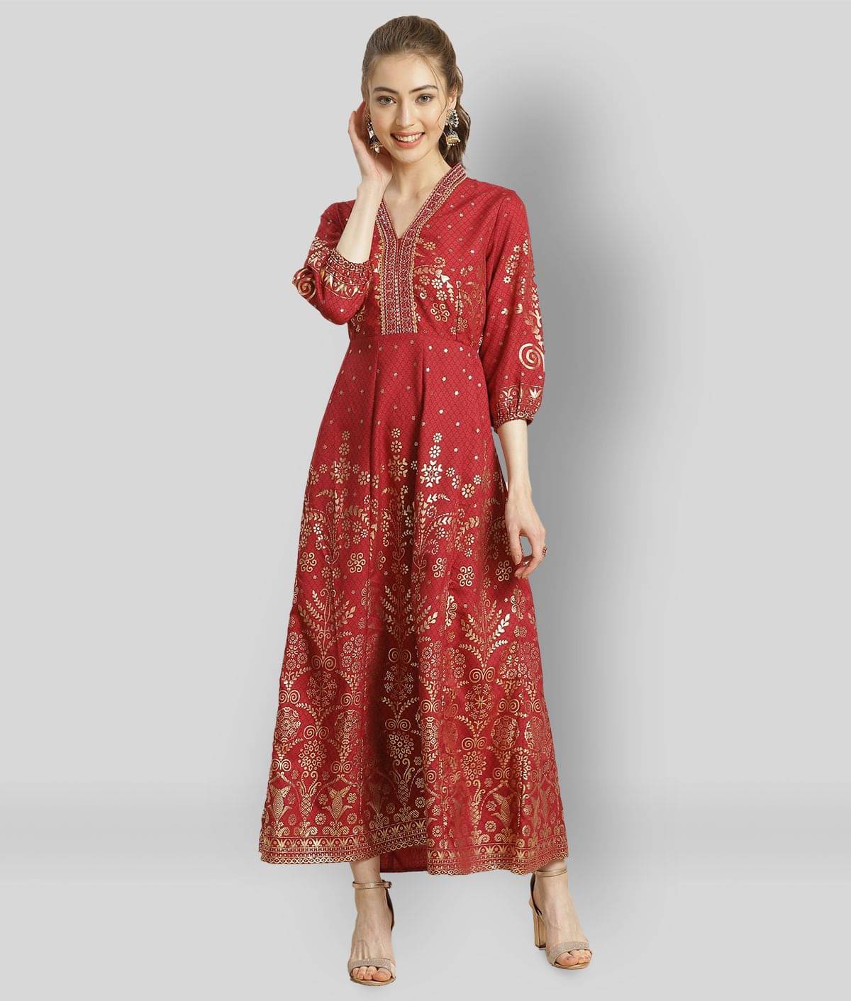 Juniper Women Rayon Printed Fit & Flare Dress ( Maroon ) Juniper Women Rayon Printed Fit & Flare Dress ( Maroon )