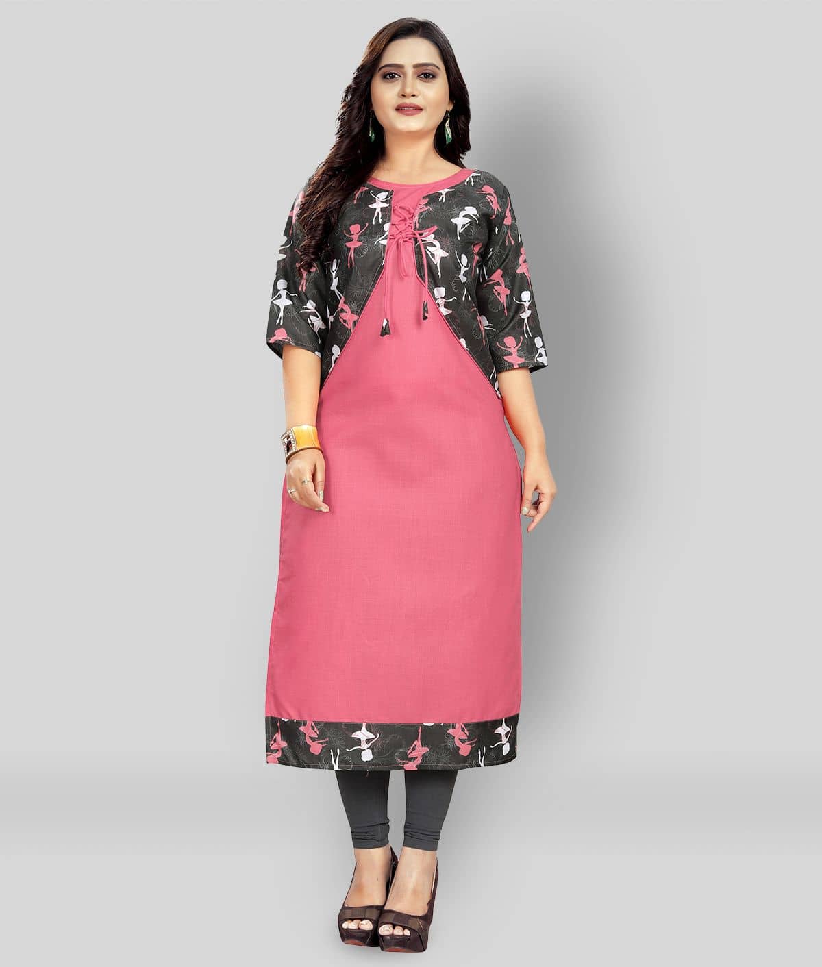 Lerkiza - Pink Cotton Women's Jacket Style Kurti ( Pack of 1 ) - Kurtis, Tunics | Buy online on ZillyBuy