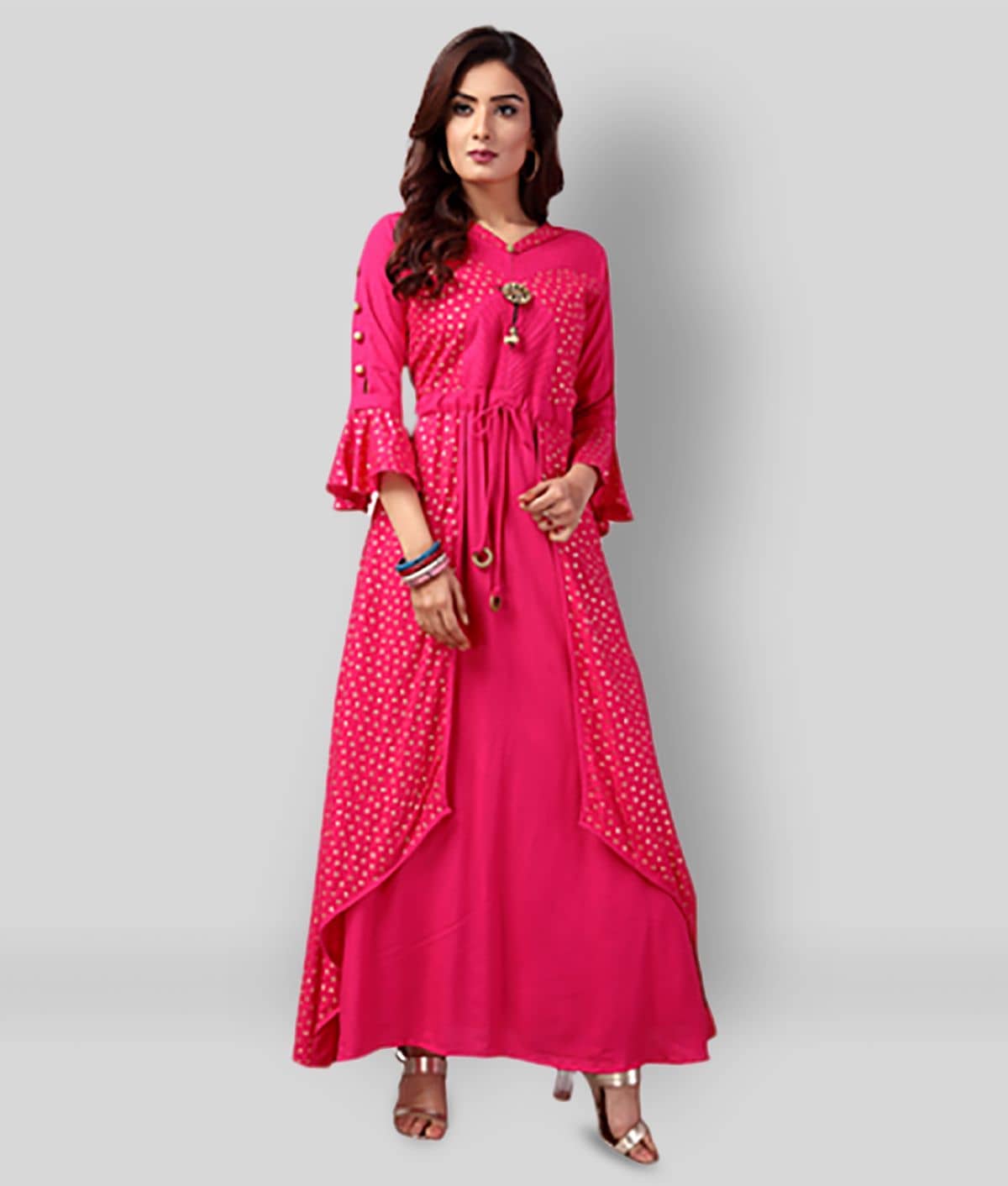 Madhuram Textiles - Pink Rayon Women's Double Layered Kurti