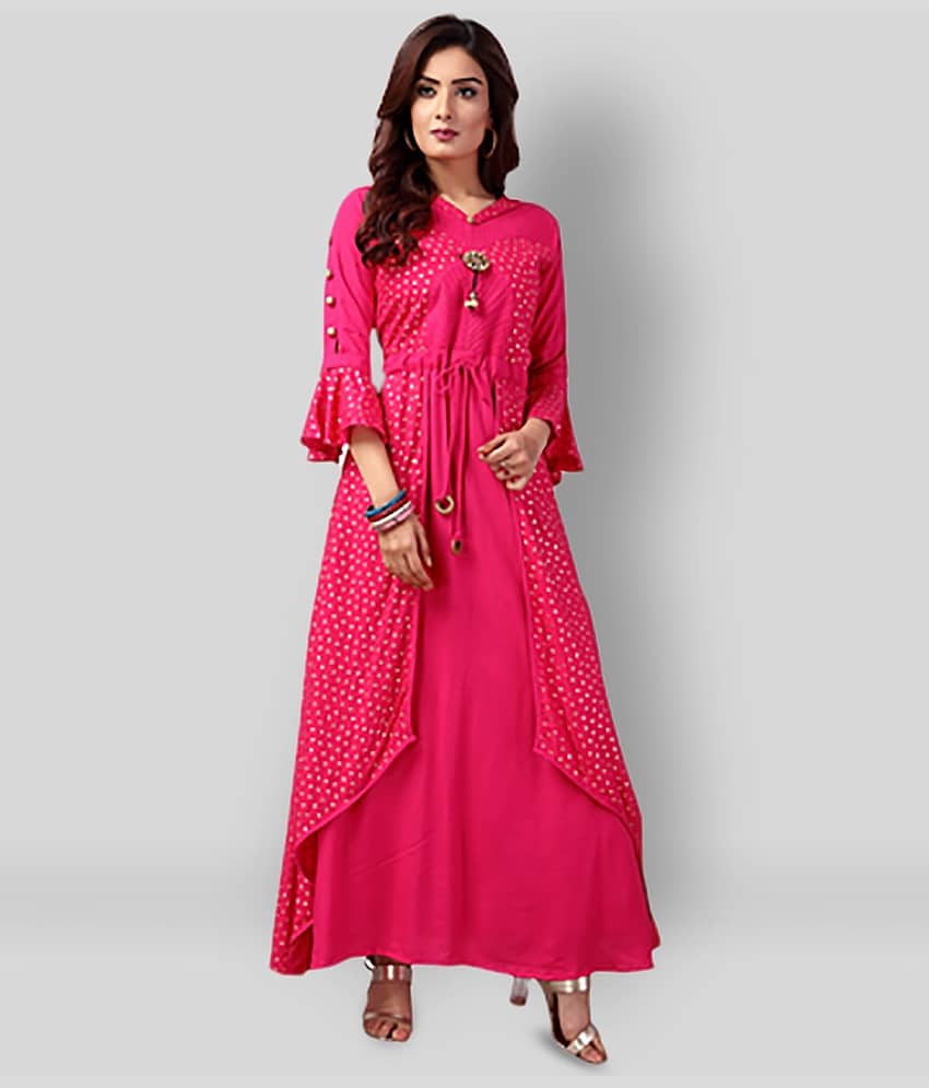 Madhuram Textiles - Pink Rayon Women's Double Layered Kurti