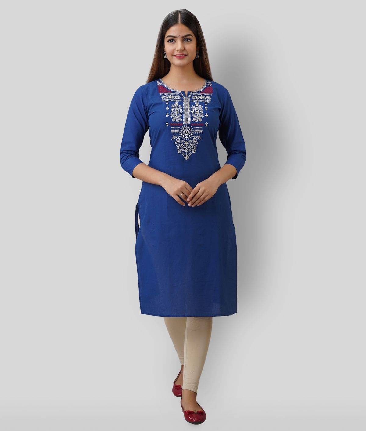     			Radiksa - Blue Cotton Women's Straight Kurti ( Pack of 1 )