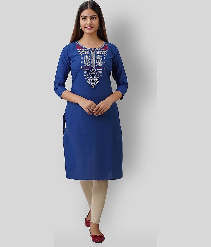 Radiksa - Blue Cotton Women's Straight Kurti ( Pack of 1 ) - Kurtis, Tunics | Buy online on ZillyBuy