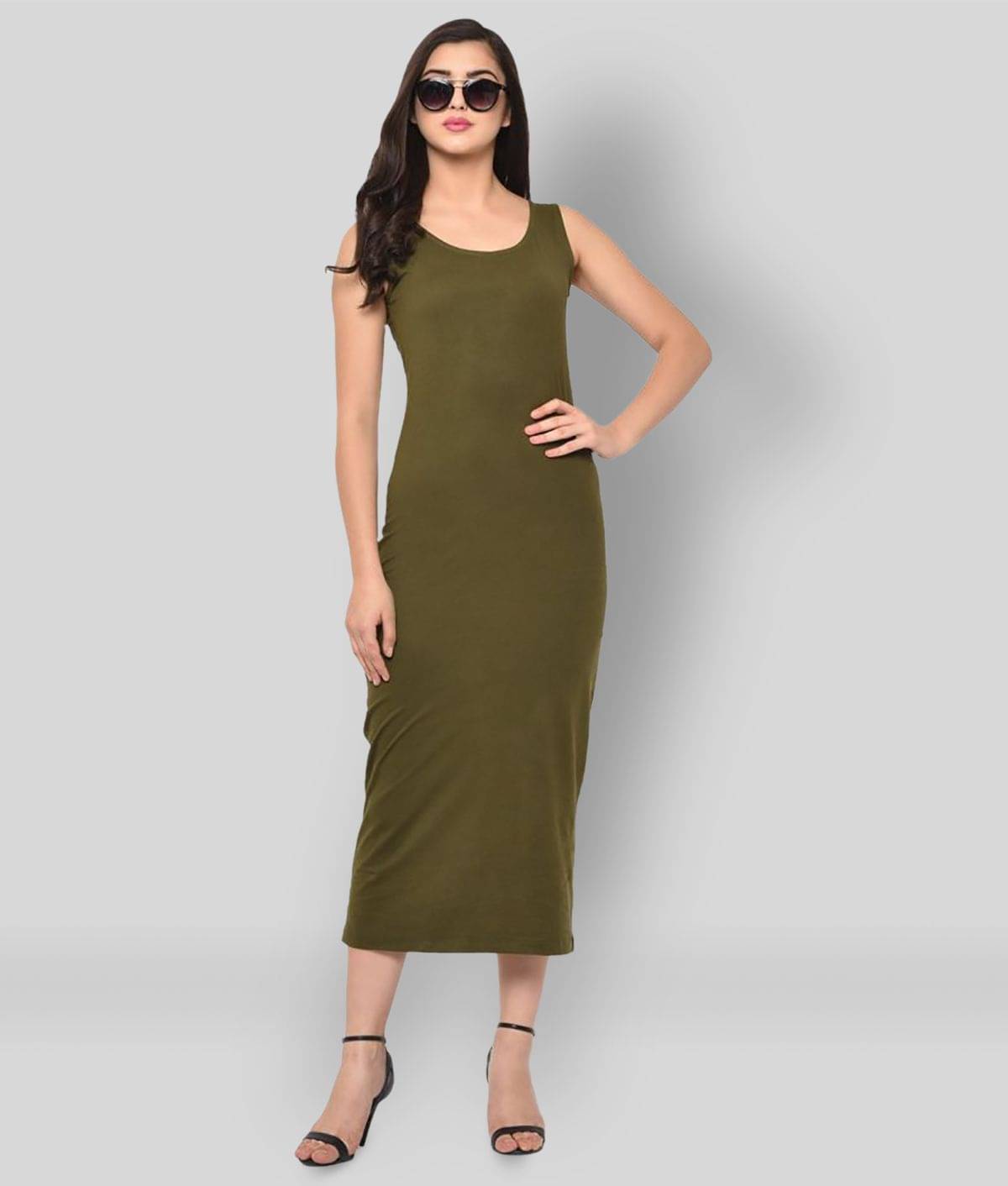     			Rigo - Olive Cotton Women's A-line Dress ( Pack of 1 )