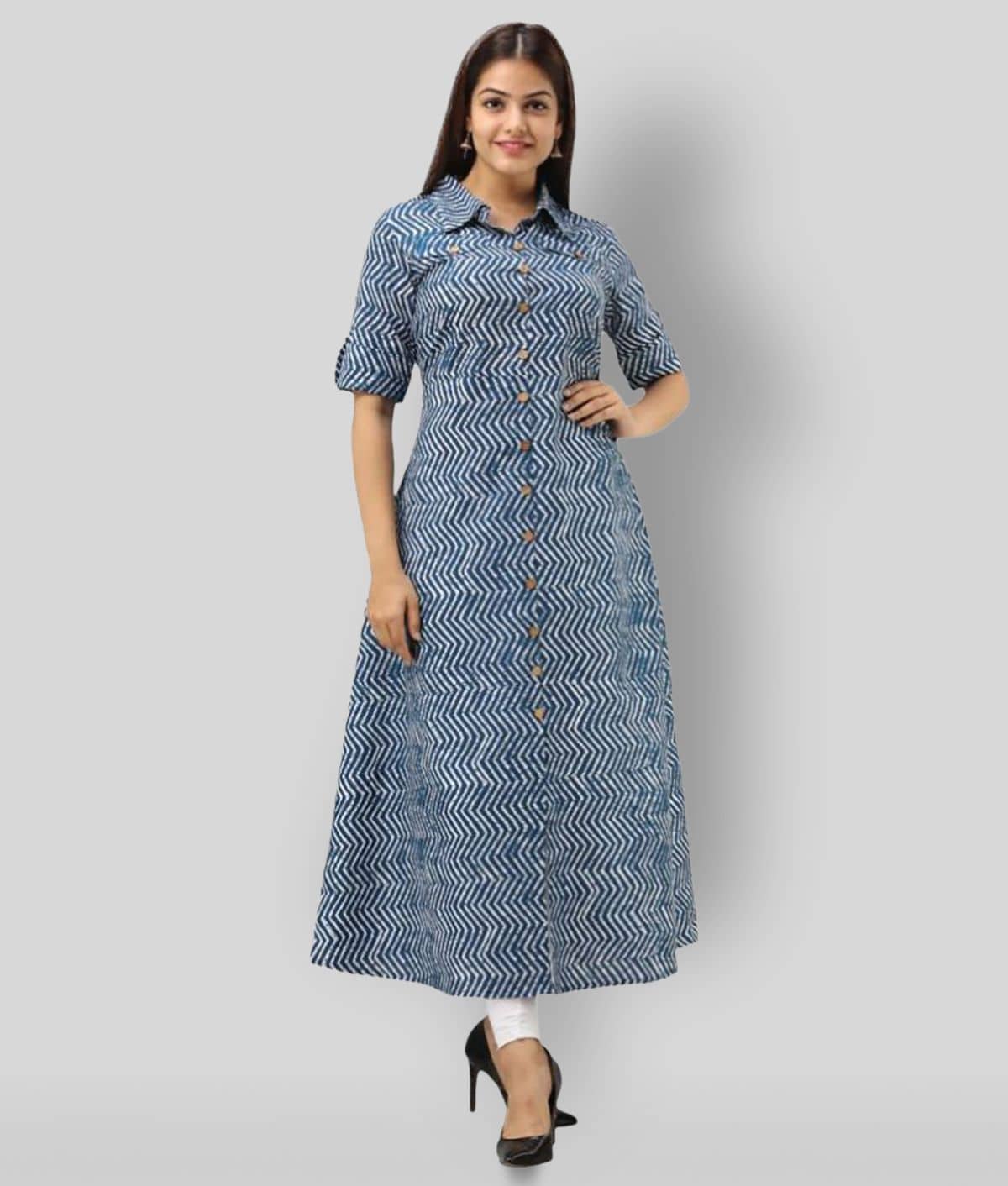SVARCHI - Blue Cotton Blend Women's Shirt Style Kurti ( Pack of 1 ) - Kurtis, Tunics | Buy online on ZillyBuy