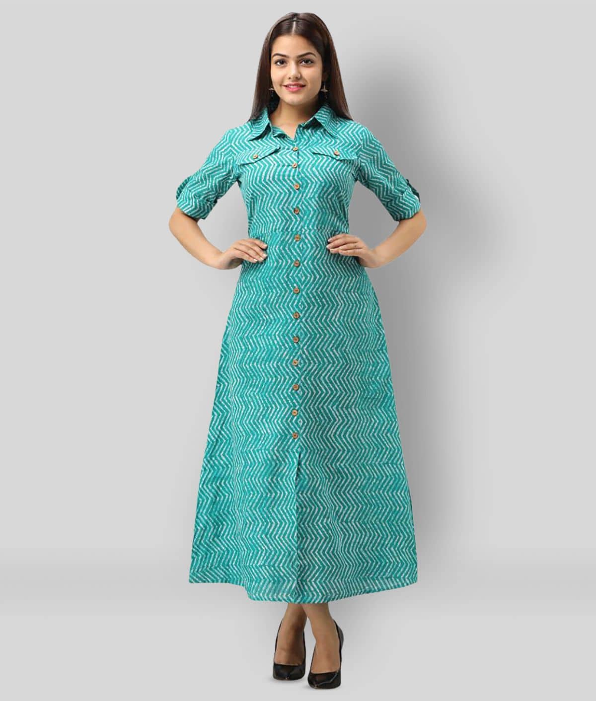 SVARCHI - Blue Cotton Women's Front Slit Kurti ( Pack of 1 ) - Kurtis, Tunics | Buy online on ZillyBuy
