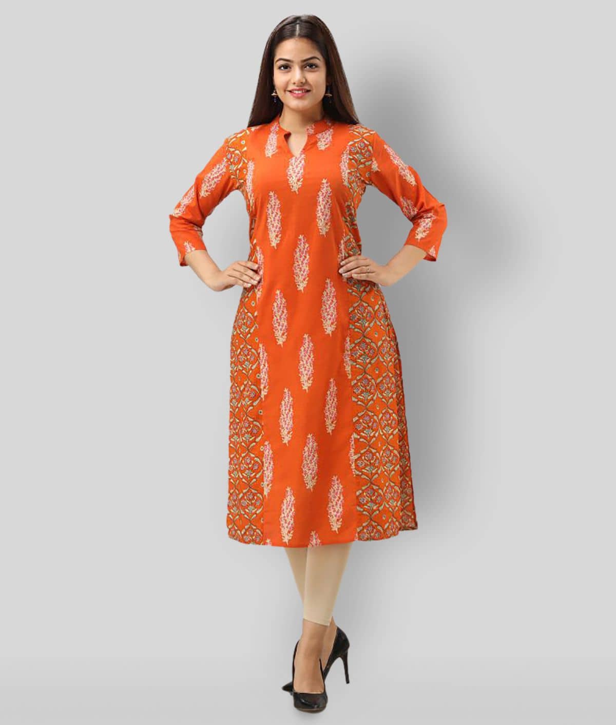 SVARCHI - Orange Cotton Women's Straight Kurti - Kurtis, Tunics | Buy online on ZillyBuy