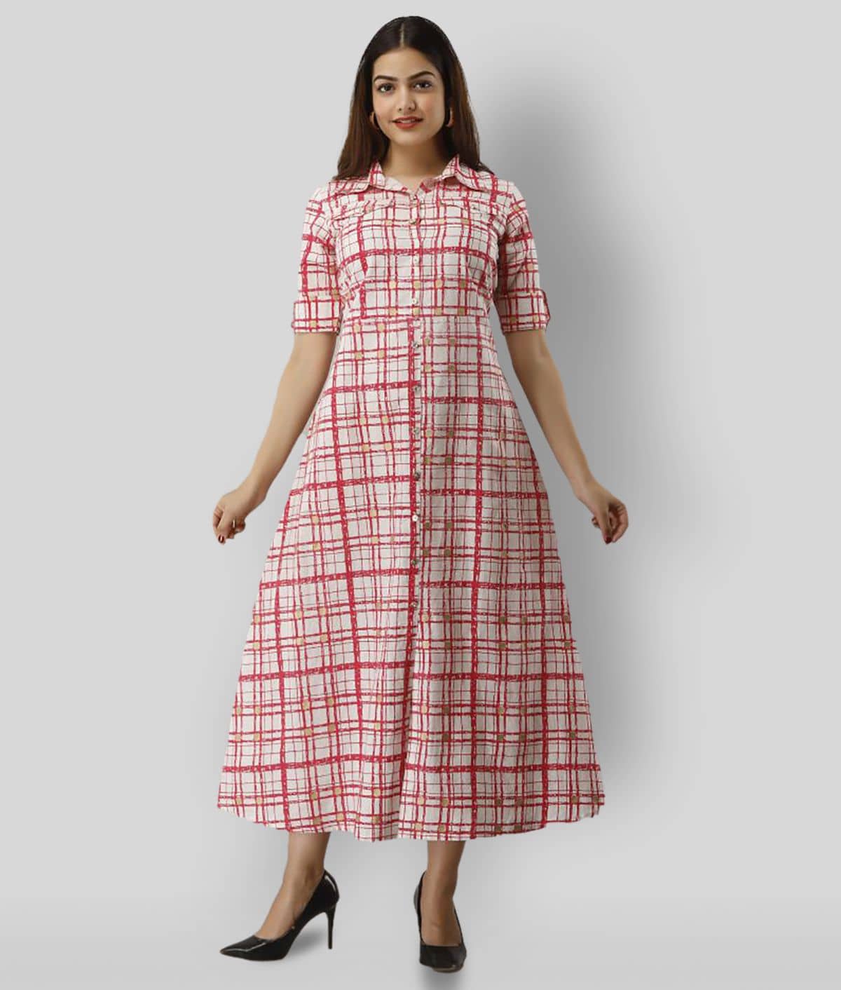 SVARCHI - Red Cotton Women's Flared Kurti ( Pack of 1 ) - Kurtis, Tunics | Buy online on ZillyBuy