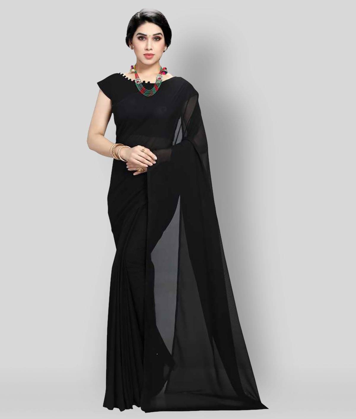     			ANAND SAREES Georgette Solid Saree With Unstitched Blouse Piece ( Black )